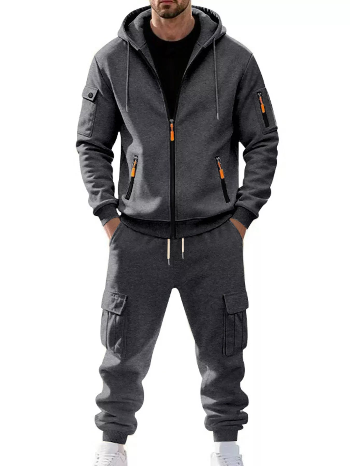 Men's plus size hoodie and cargo pants set casual fashion