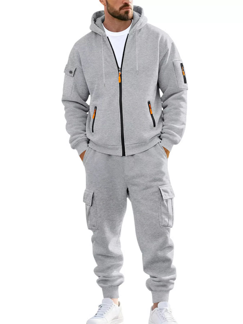 Men's plus size hoodie and cargo pants set men's fashion