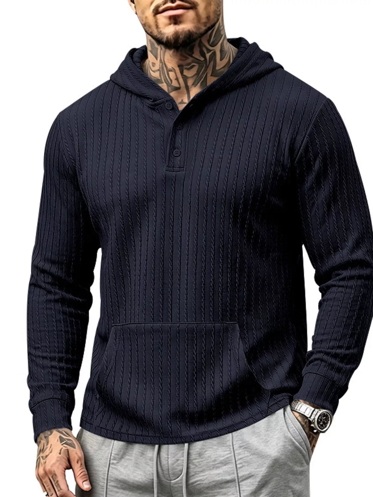 Men's plus size knit hoodie kangaroo pocket