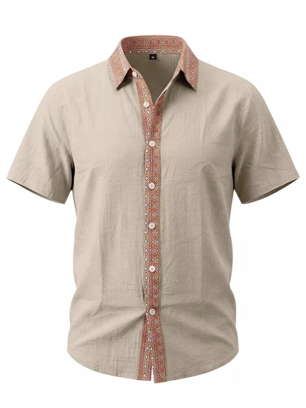 Men's plus size short sleeve linen shirt front view