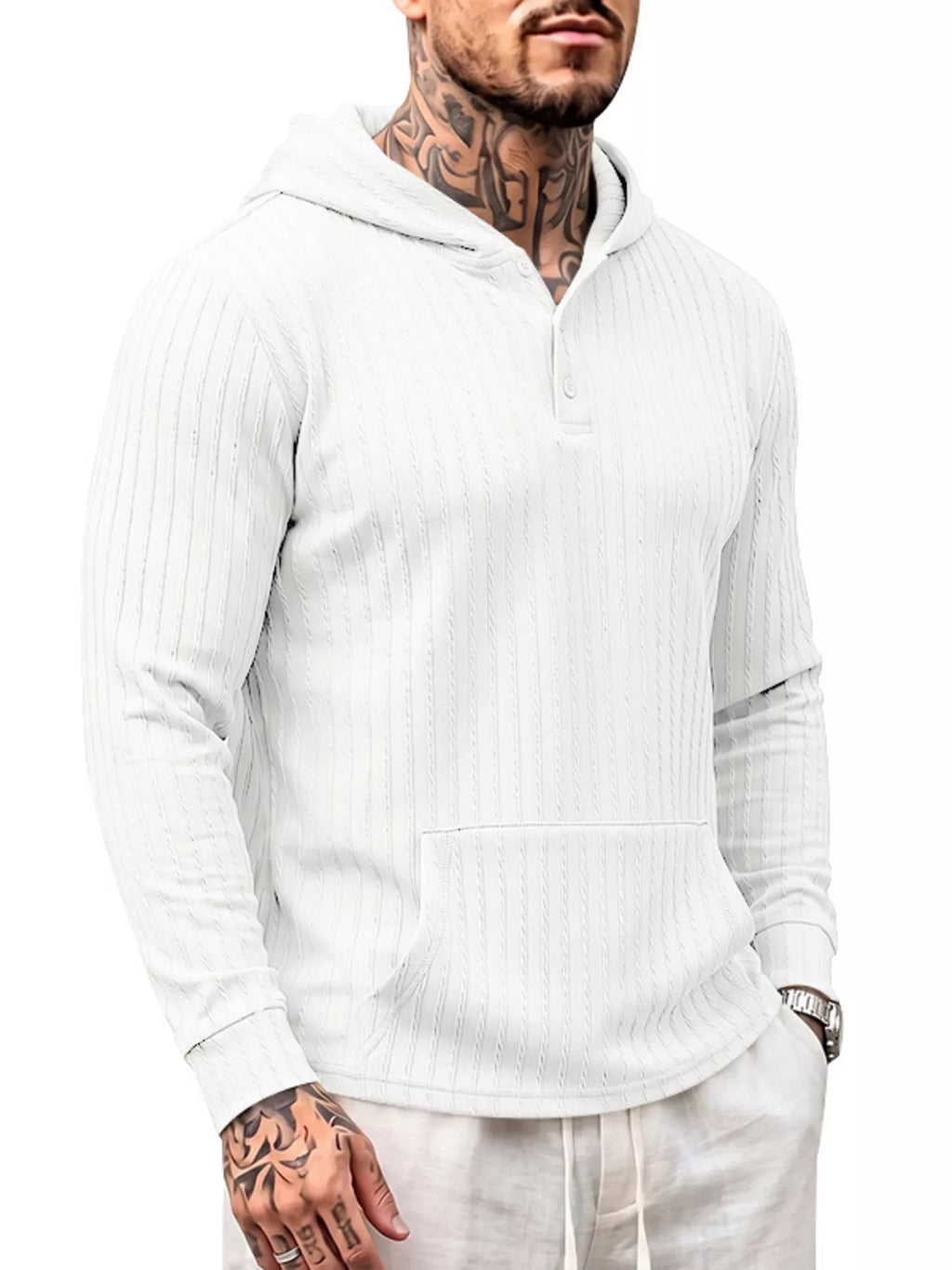 Men's plus size knit hoodie front view