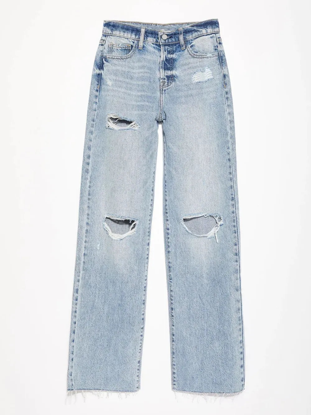 Distressed straight leg jeans light wash