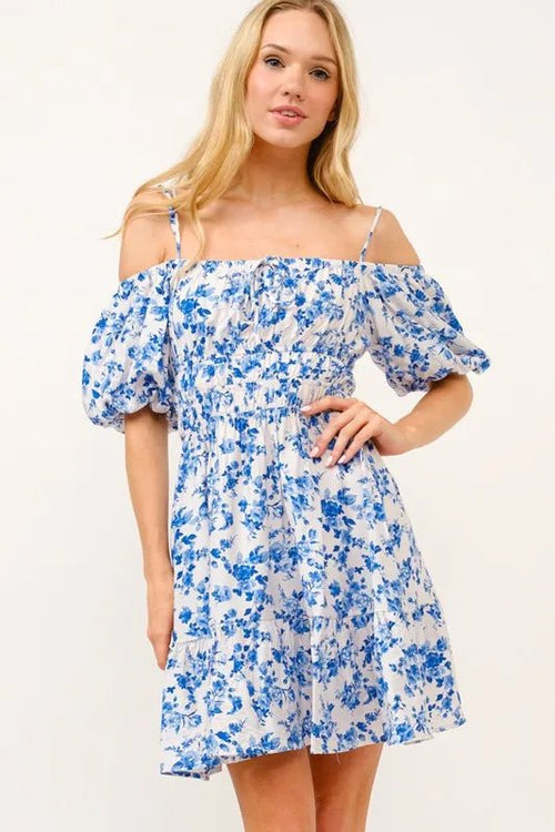 And The Why Off Shoulder Bubble Sleeve Dress - ELC Fashion