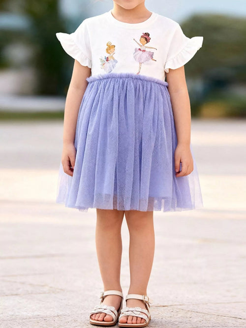 Children's Ballerina Round Neck Tulle Dress - ELC Fashion