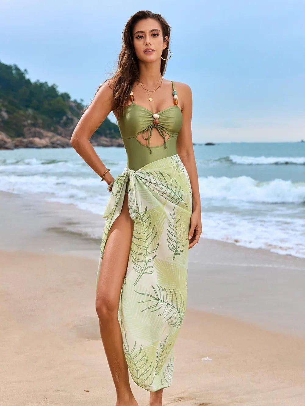 Cutout Sweetheart Neck One - Piece Swimwear and Cover - Up Swim Set - ELC Fashion