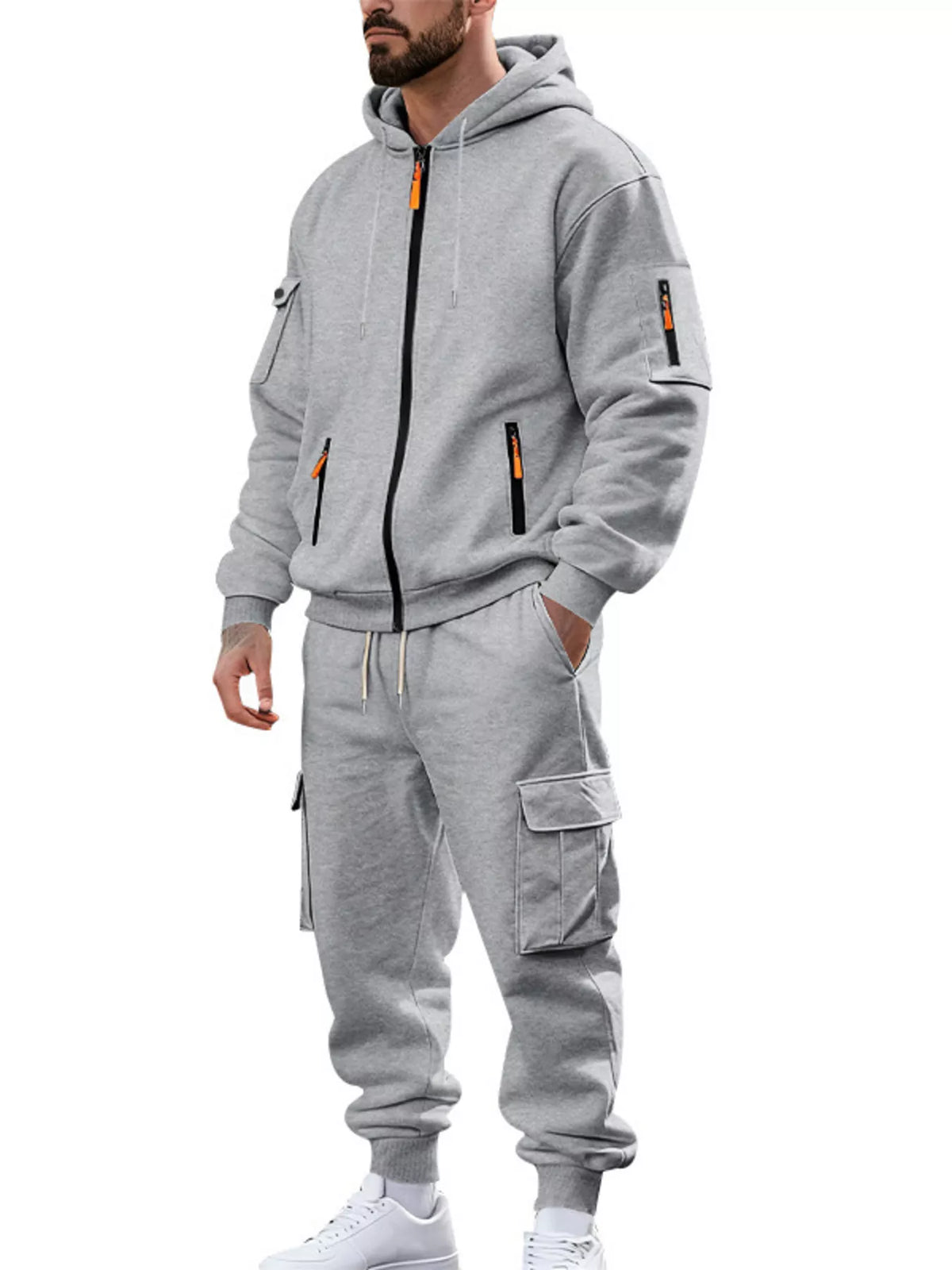 Men's plus size hoodie and cargo pants set comfortable fit