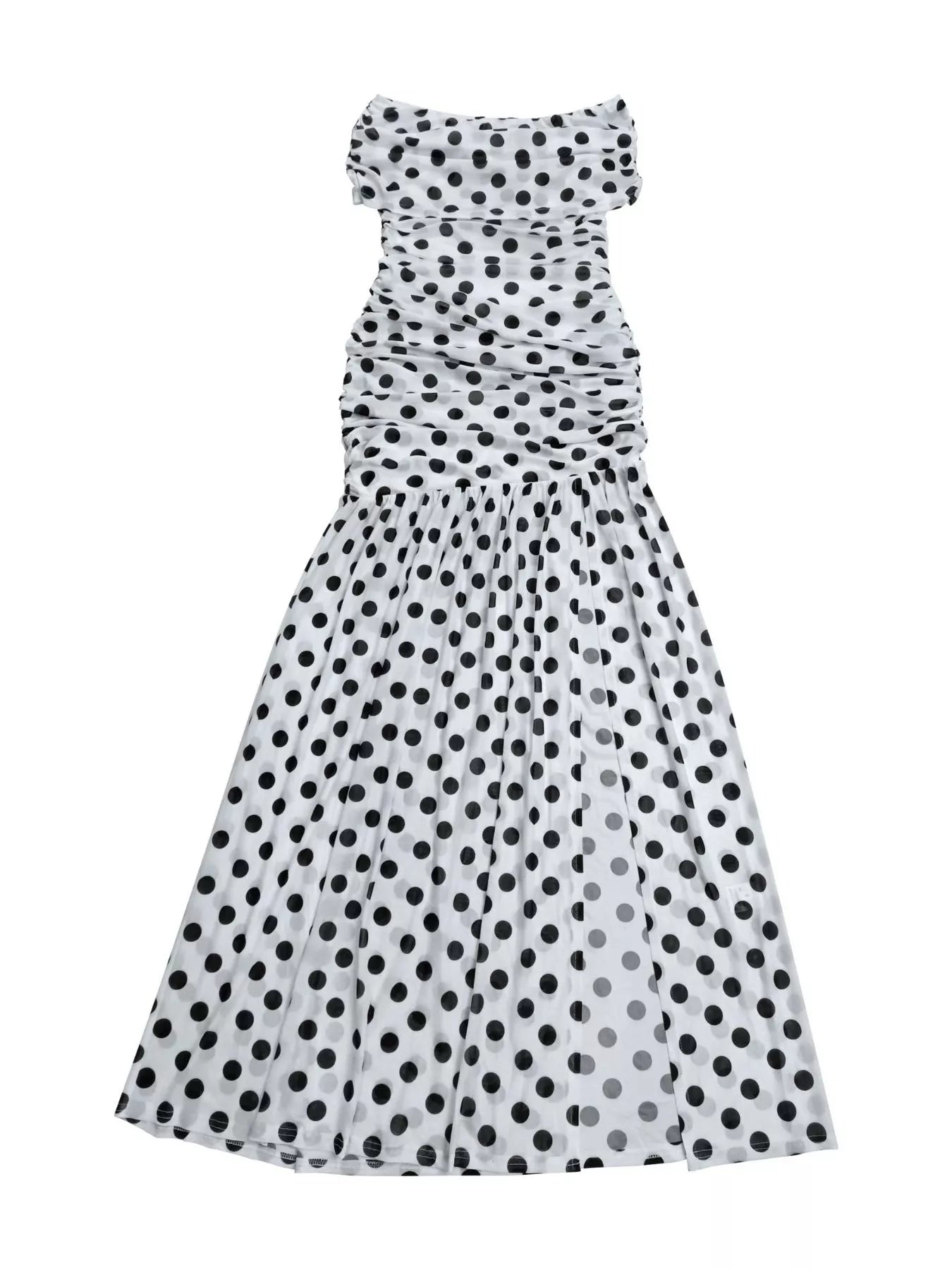 Polka dot off shoulder maxi dress evening outfit