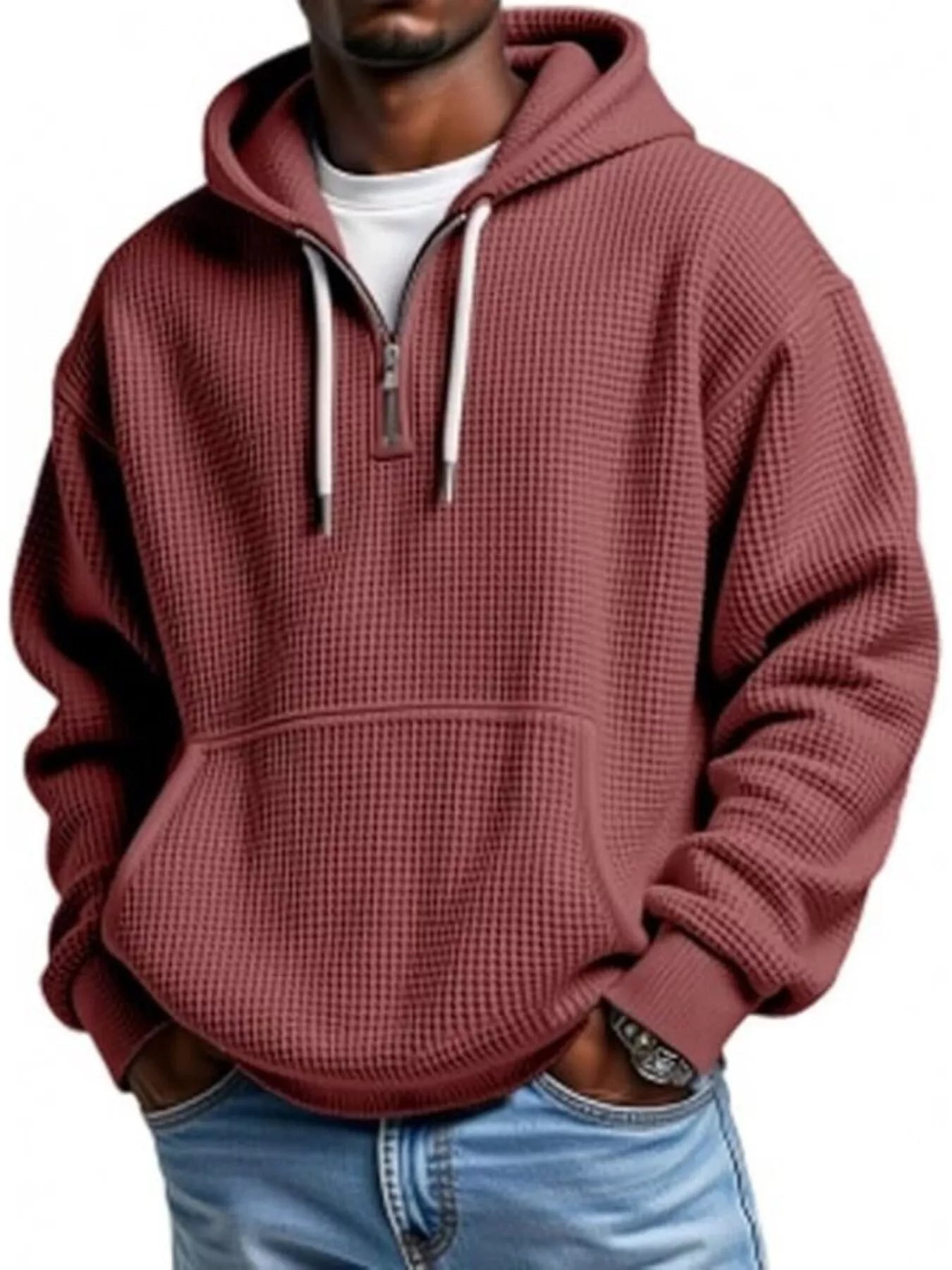 ELC Atelier Elite Men's Inclusive Fit Waffle Knit Quarter Zip Hoodi — Prestige Edit - ELC Fashion