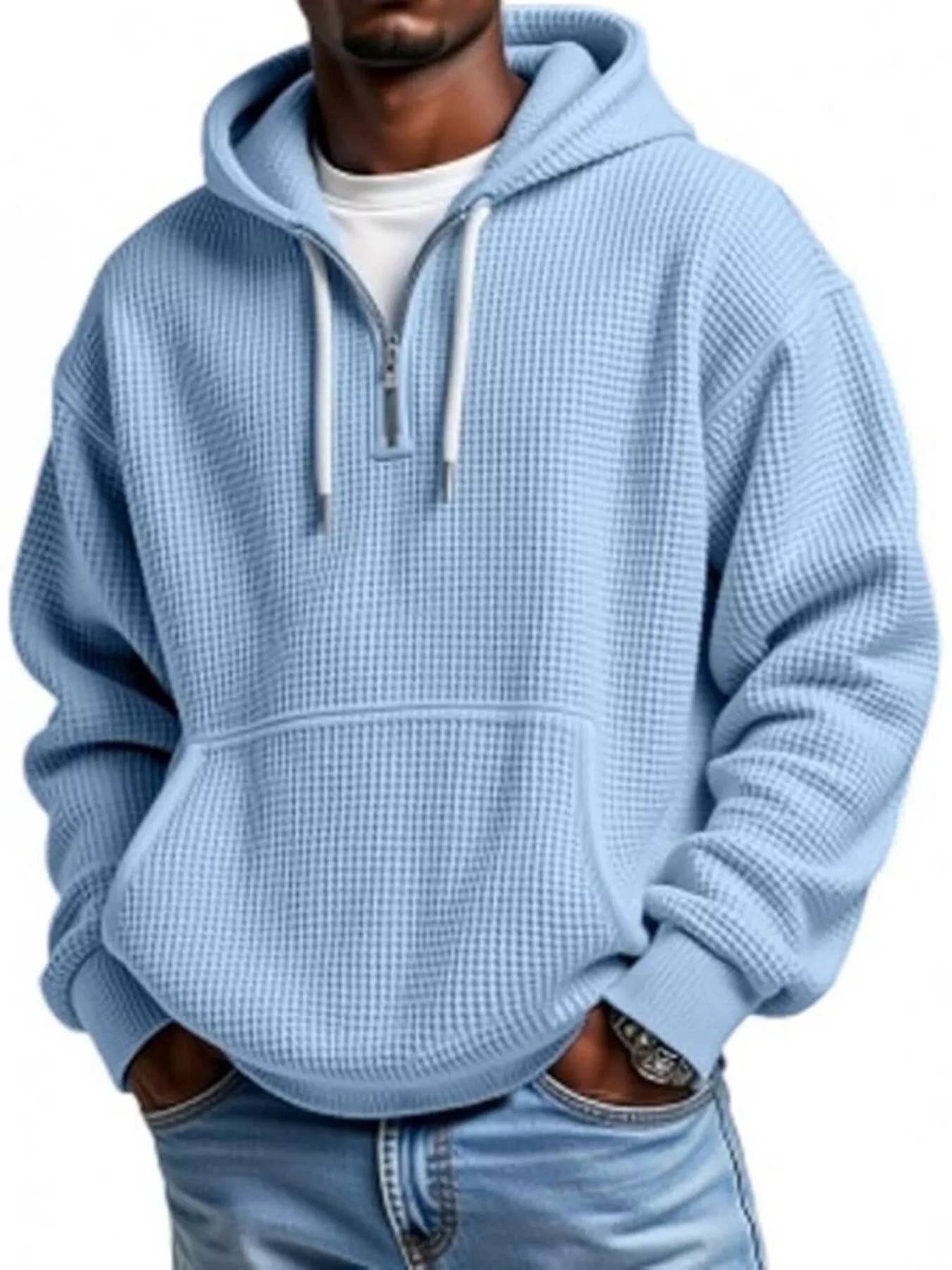 ELC Atelier Elite Men's Inclusive Fit Waffle Knit Quarter Zip Hoodi — Prestige Edit - ELC Fashion