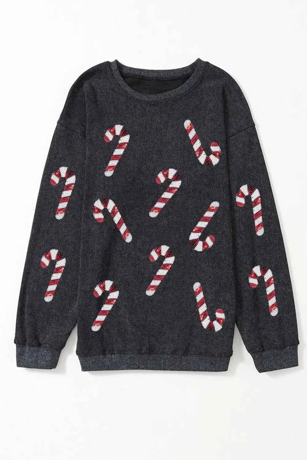 ELC Atelier Refined Sequin Candy Cane Round Neck Sweatshirt — Prestige Edit - ELC Fashion