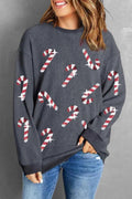 ELC Atelier Refined Sequin Candy Cane Round Neck Sweatshirt — Prestige Edit - ELC Fashion