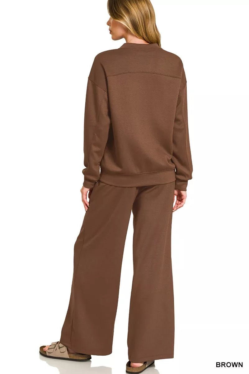 ELC Atelier Signature Zenana Scuba Crewneck Pullover and Pants Set — Prestige Edit - ELC Fashion