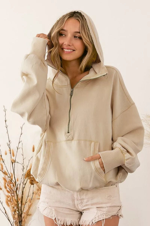 ELC Atelier Tailored BiBi Stitch Detailed Elastic Hem Half Zip Flee — Prestige Edit - ELC Fashion