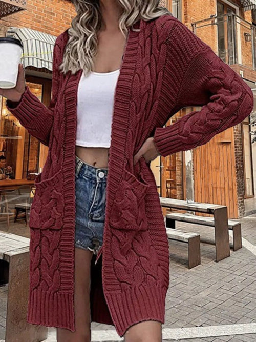 Chunky knit open front cardigan with pockets