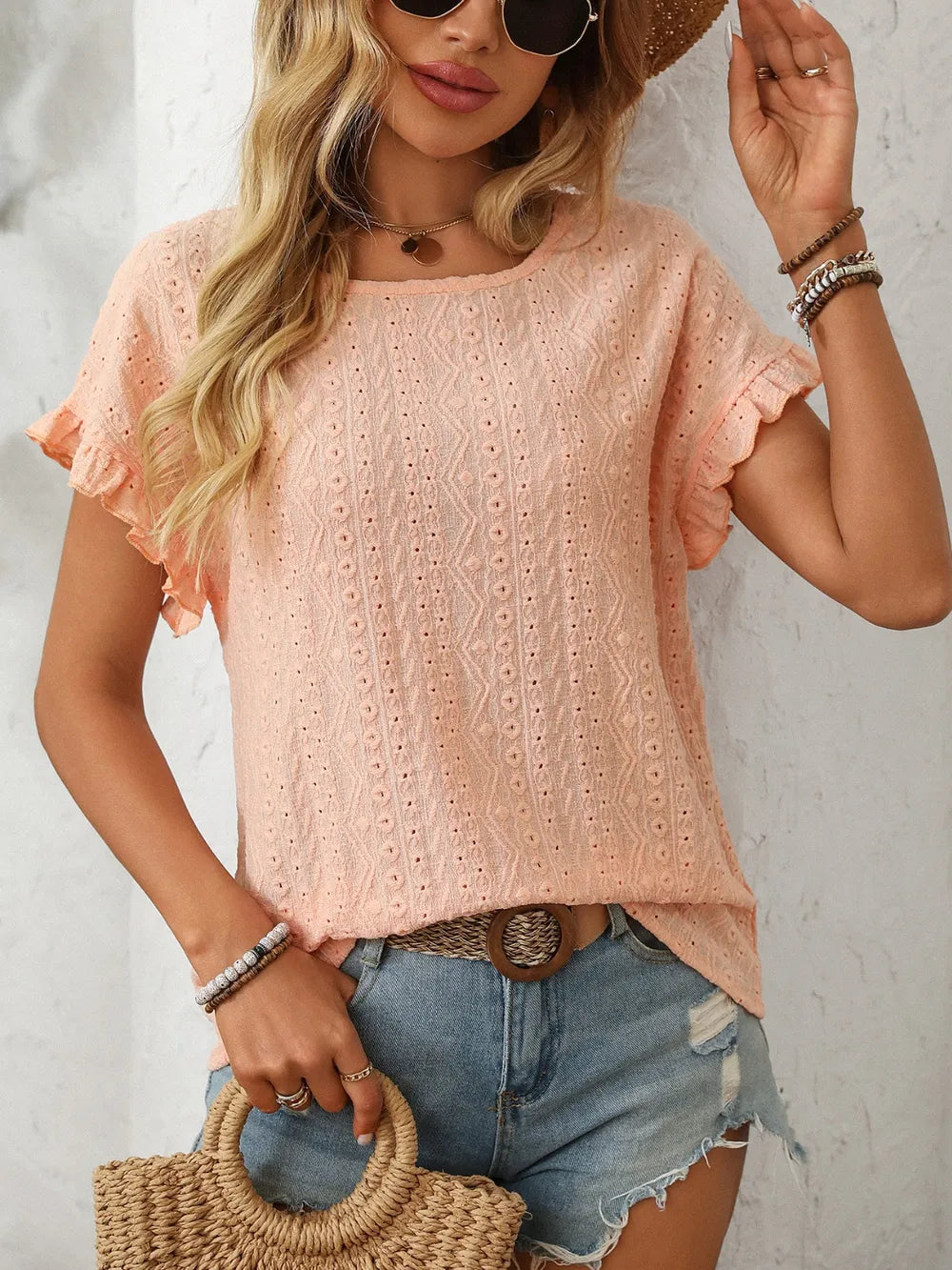 Eyelet short sleeve top