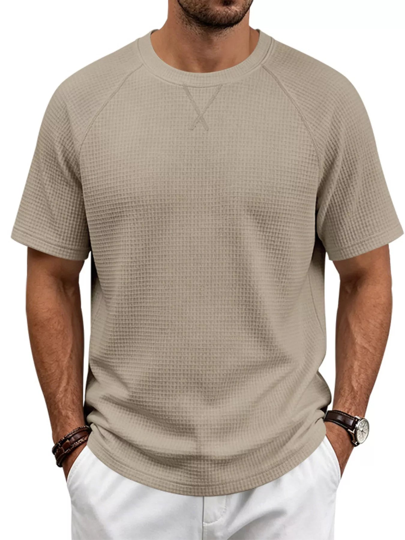 Men's plus size waffle knit t-shirt textured fabric