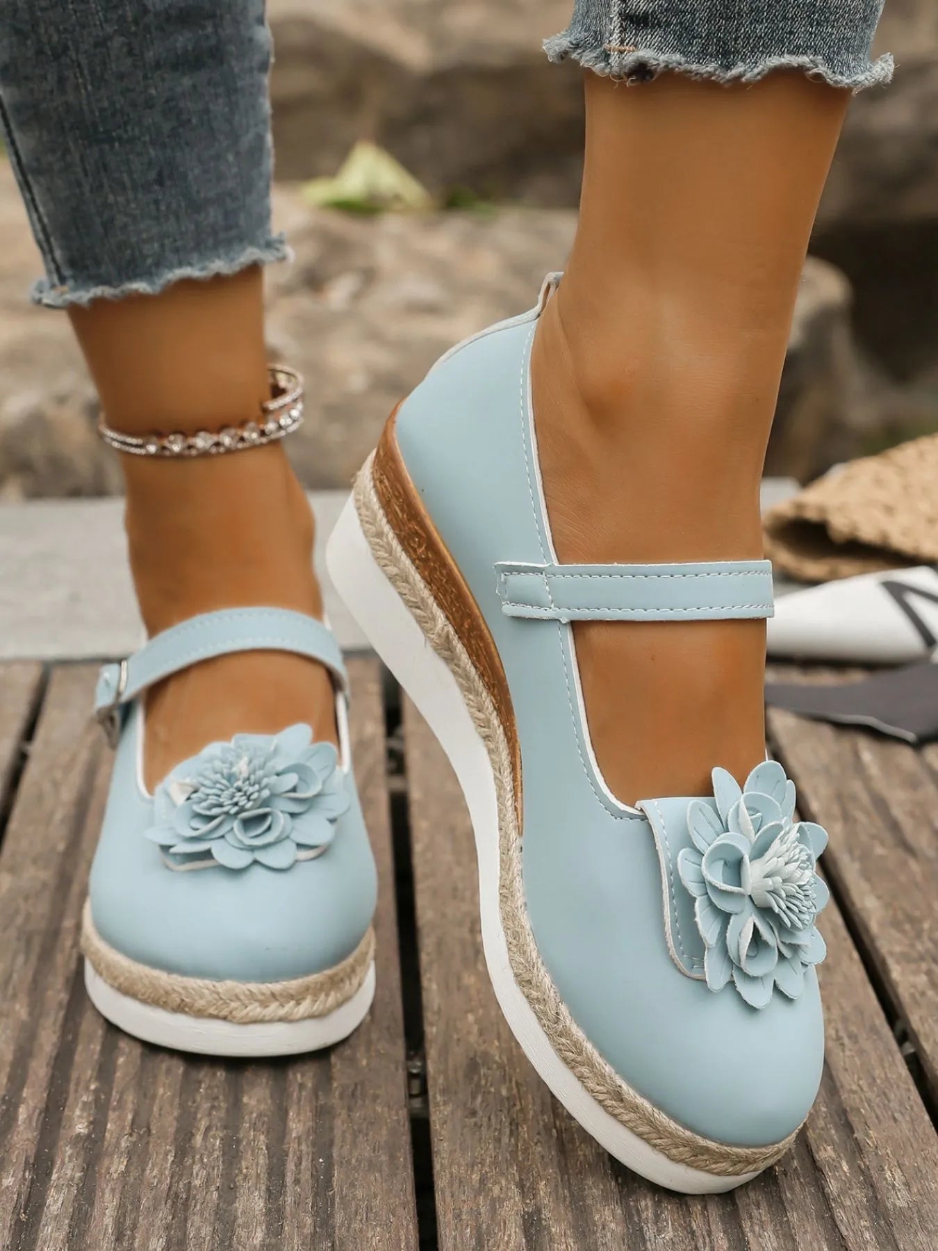 Flower Embellished Mary Jane Loafers - ELC Fashion
