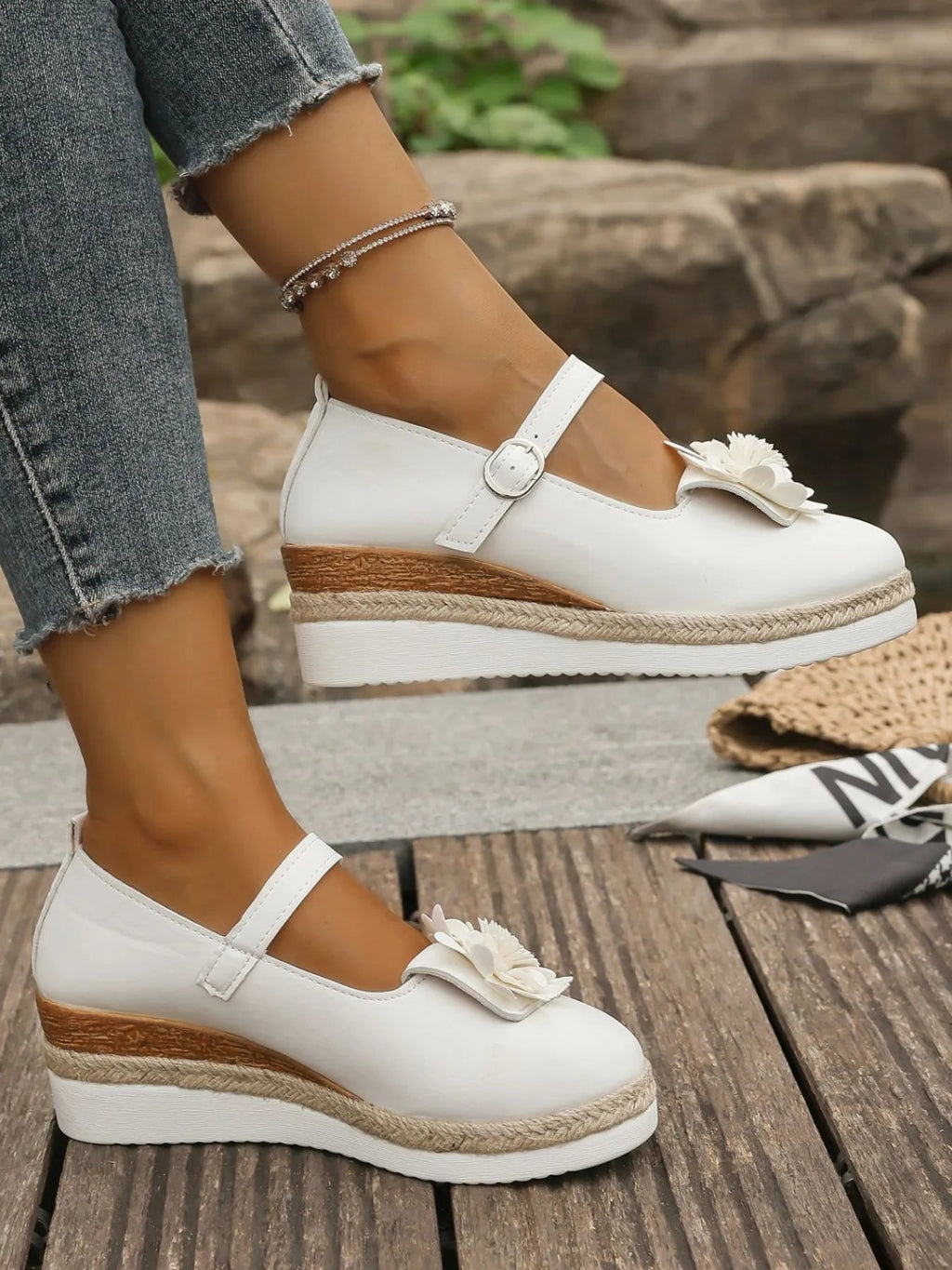 Flower Embellished Mary Jane Loafers - ELC Fashion