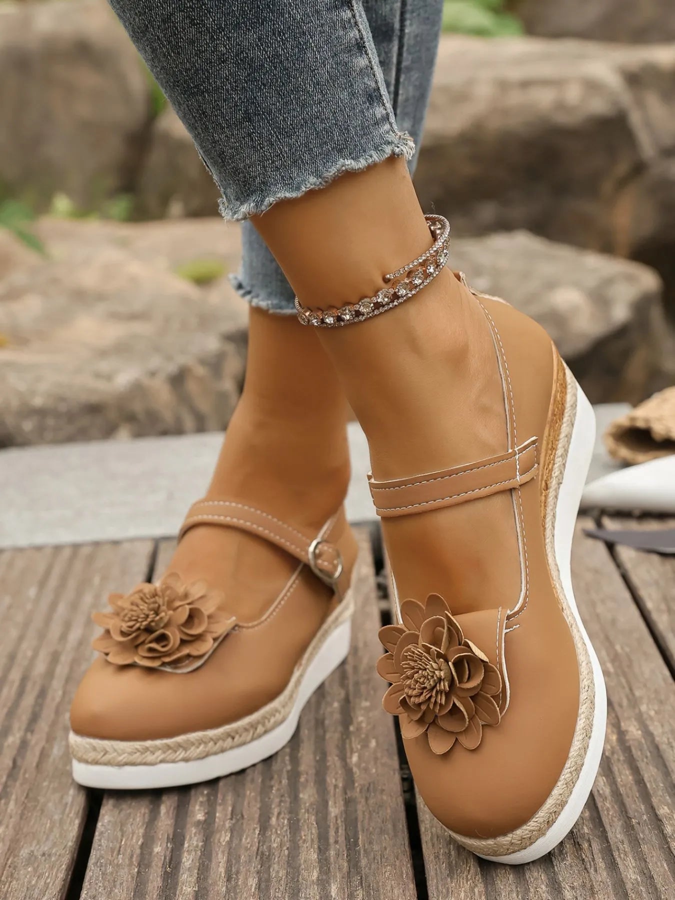 Flower Embellished Mary Jane Loafers - ELC Fashion