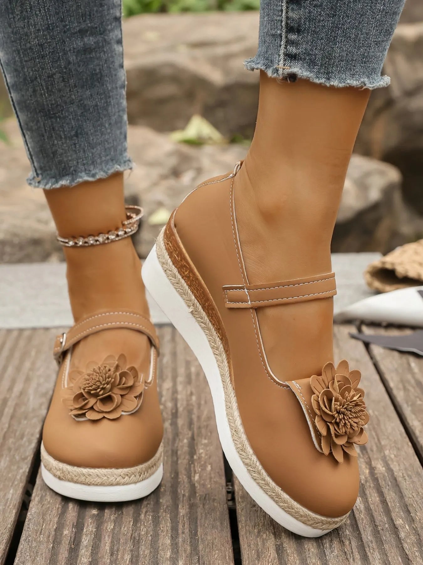 Flower Embellished Mary Jane Loafers - ELC Fashion