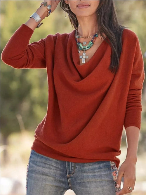 Full Size Cowl Neck Long Sleeve Top - ELC Fashion