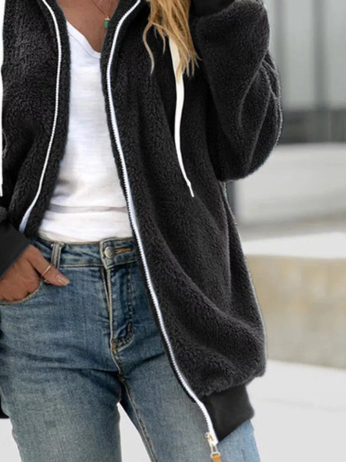 Full Size Cozy Fleece Zip - Up Hooded Jacket - ELC Fashion