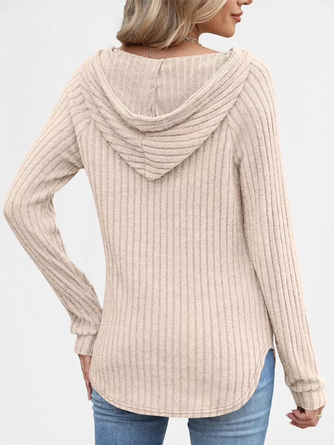 Full Size Ribbed Knit Button Detail Hooded Top Plus Size - ELC Fashion