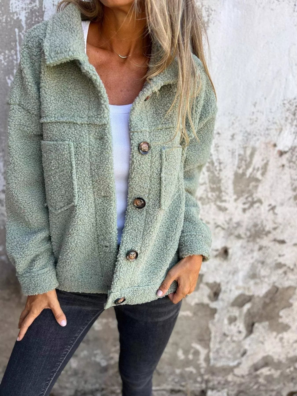 Full Size Single - Breasted Sherpa Shacket Plus Size - ELC Fashion