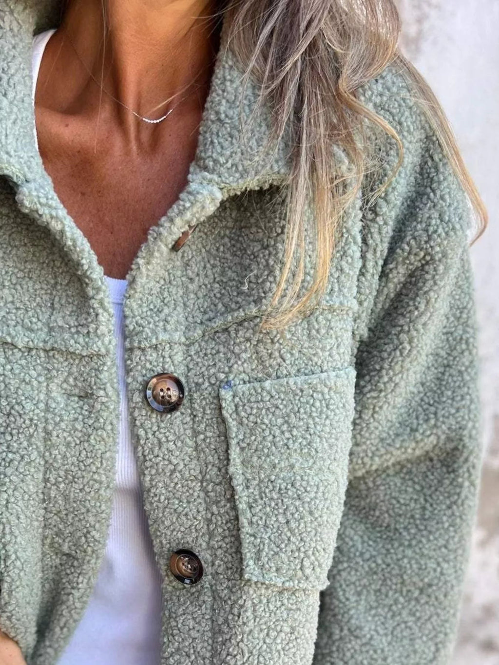 Full Size Single - Breasted Sherpa Shacket Plus Size - ELC Fashion