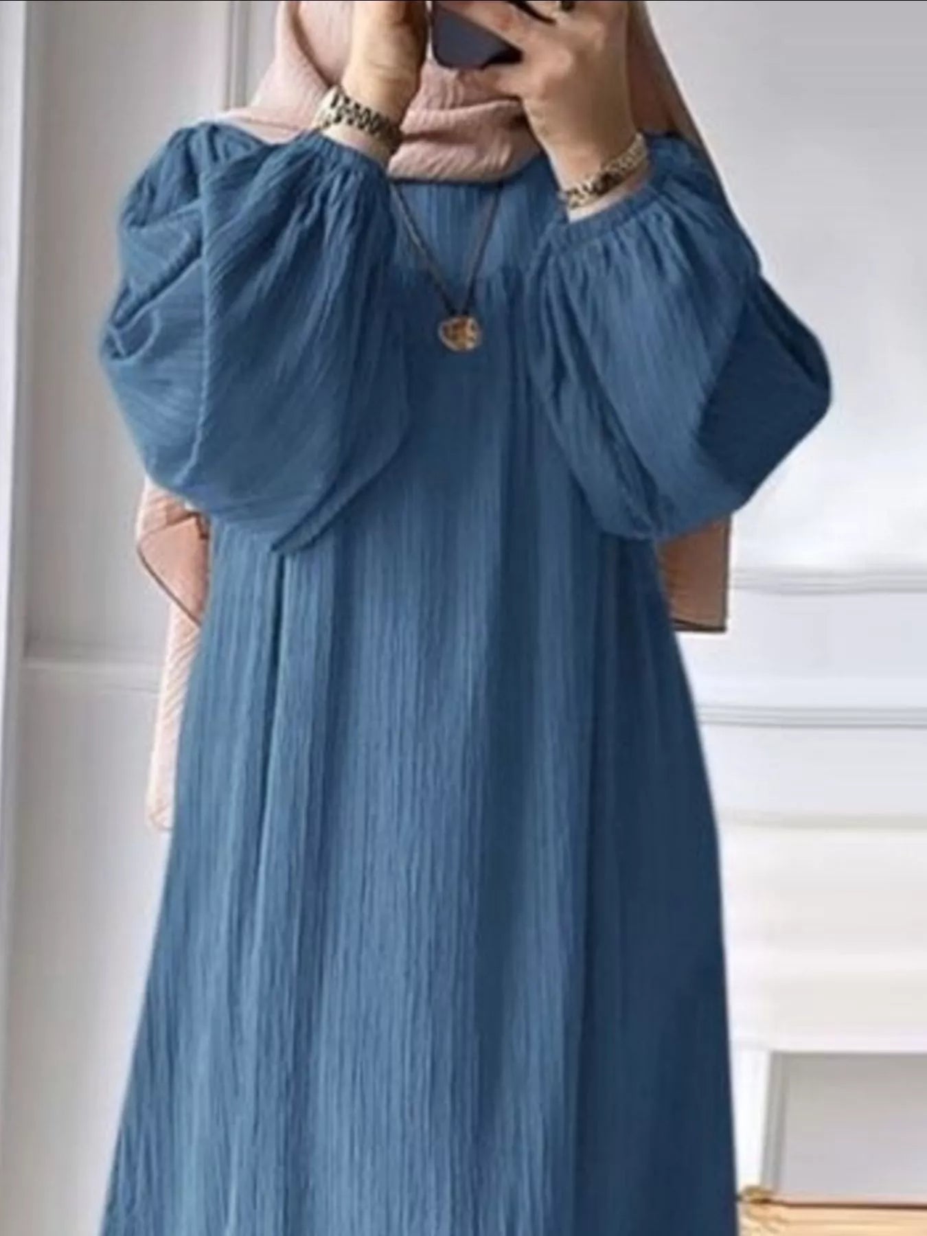Full Size Textured Balloon Sleeve Maxi Dress Plus Size - ELC Fashion