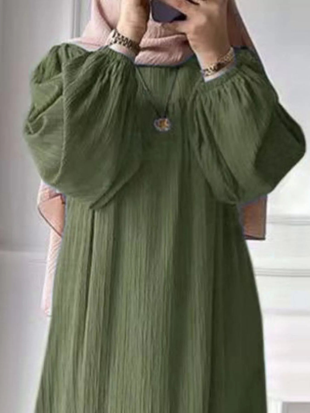 Full Size Textured Balloon Sleeve Maxi Dress Plus Size - ELC Fashion