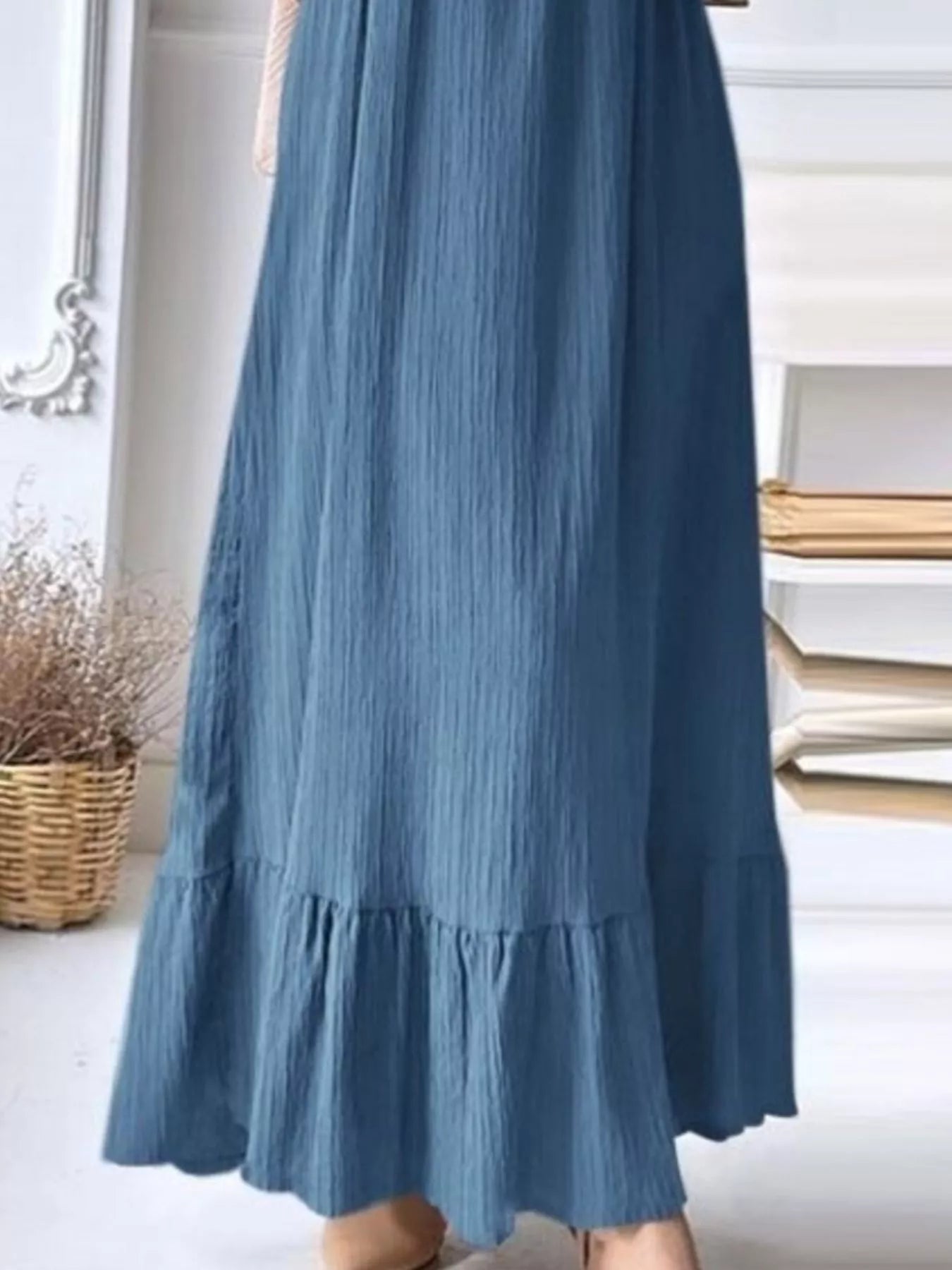 Full Size Textured Balloon Sleeve Maxi Dress Plus Size - ELC Fashion