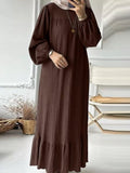 Full Size Textured Balloon Sleeve Maxi Dress Plus Size - ELC Fashion