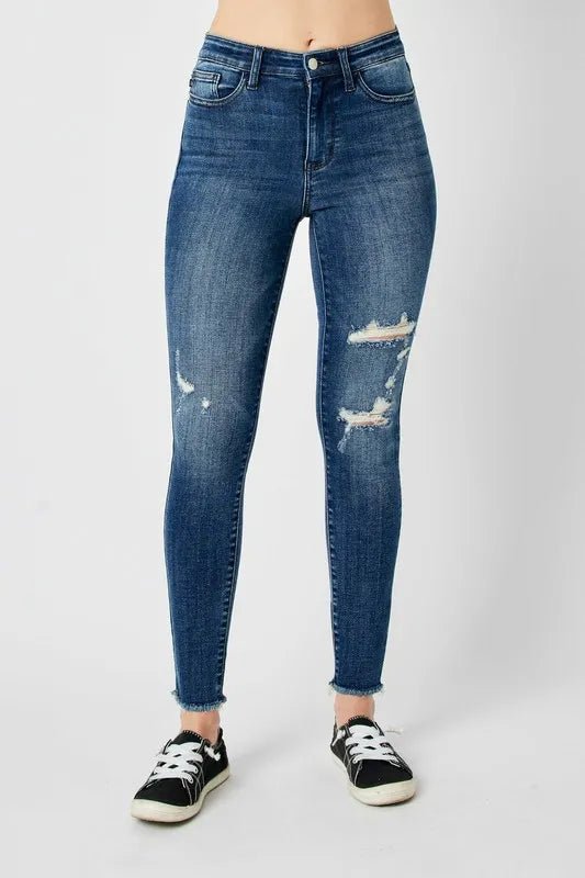 Judy Blue Full Size High Waist Distressed Skinny Jeans - ELC Fashion