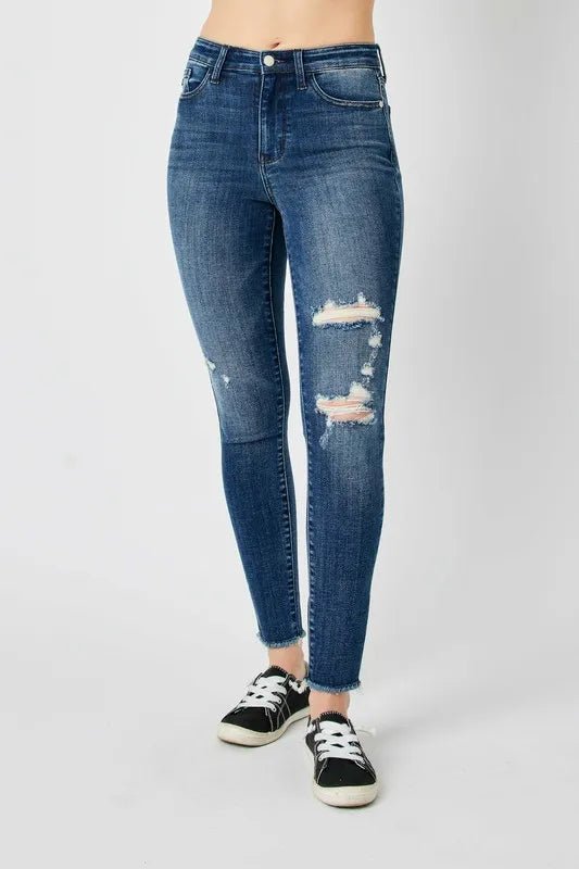 Judy Blue Full Size High Waist Distressed Skinny Jeans - ELC Fashion