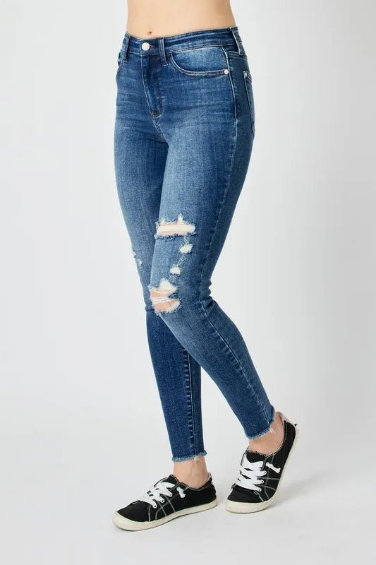 Judy Blue Full Size High Waist Distressed Skinny Jeans - ELC Fashion