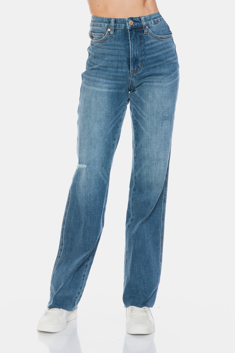 Judy Blue Tummy Control Raw Hem Jeans — ELC Atelier Prestige Edit - ELC Fashion