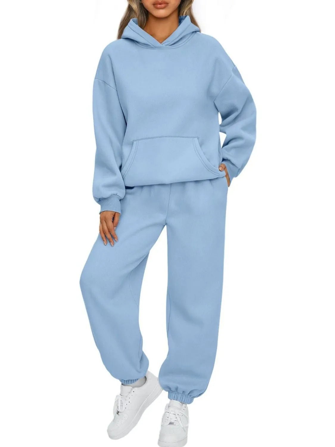 Kangaroo Pocket Hoodie and Joggers Set - ELC Fashion