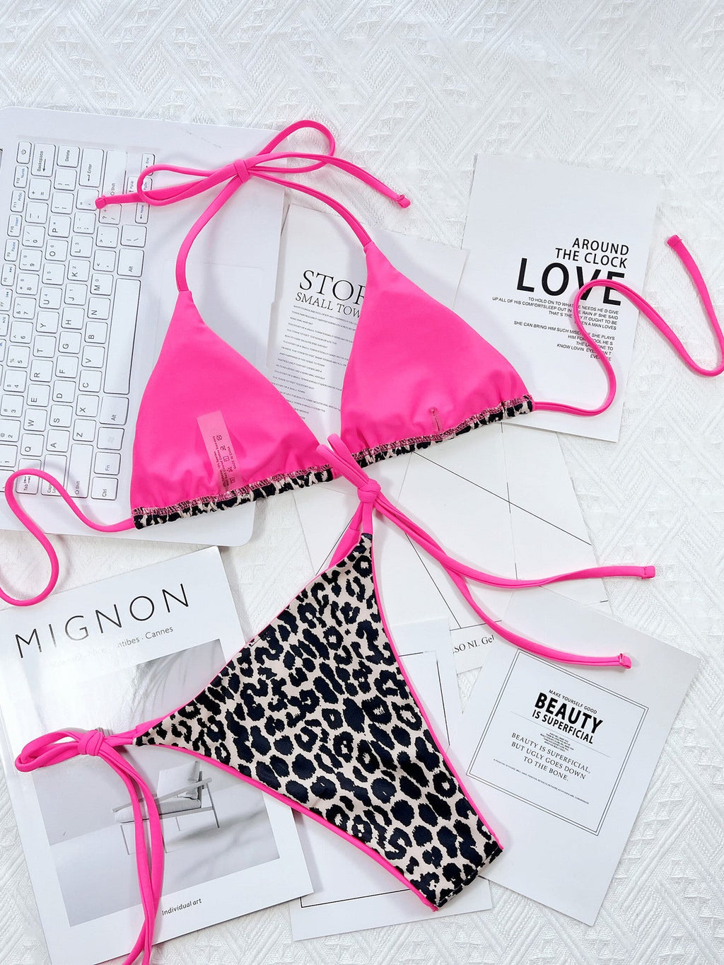 Leopard Print Halter Neck Tie Side Bikini Set - ELC Fashion