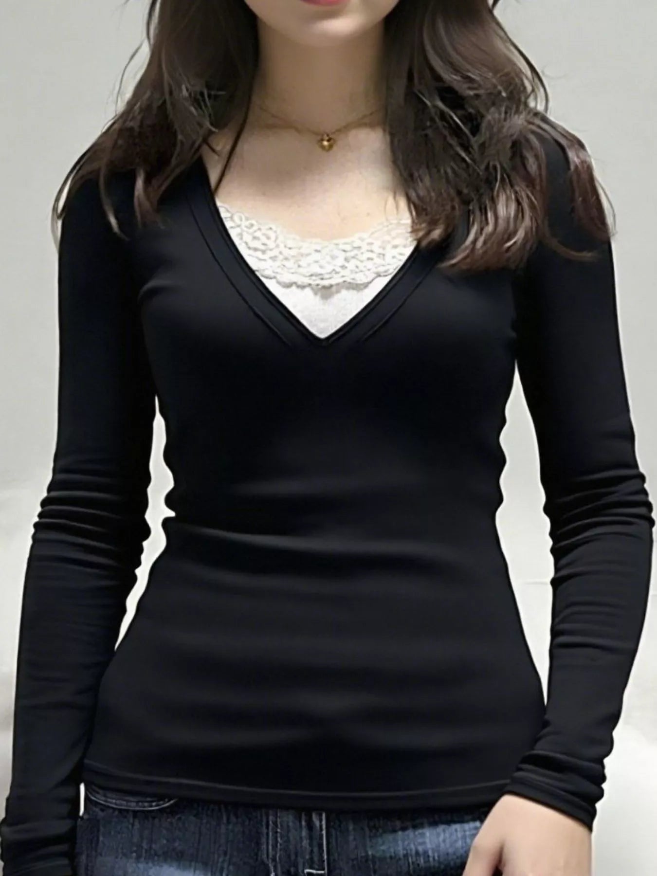 Long Sleeve T-Shirt with Lace Detail - ELC Fashion