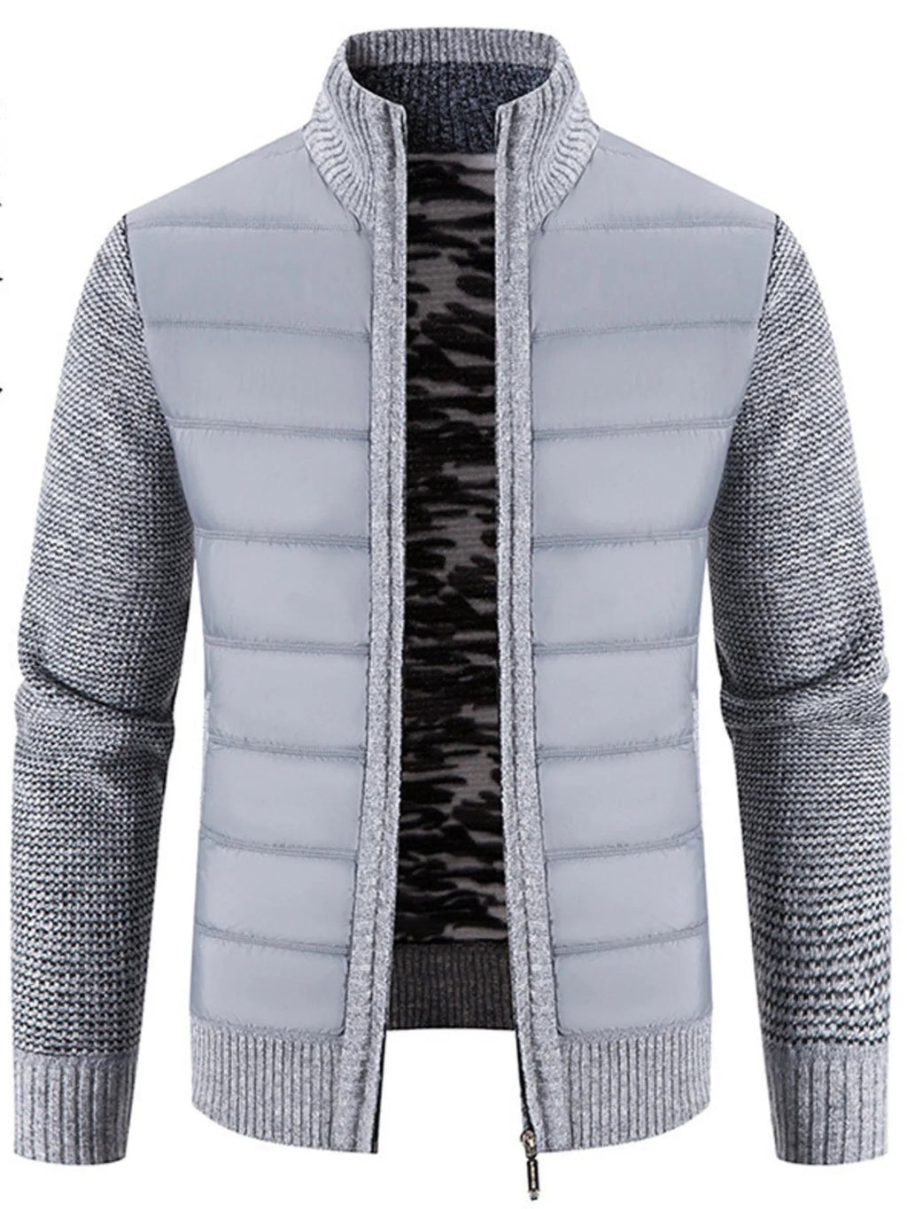 Men's Plus Size Quilted Knit Bomber Jacket with Stand Collar - ELC Fashion