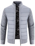 Men's Plus Size Quilted Knit Bomber Jacket with Stand Collar - ELC Fashion