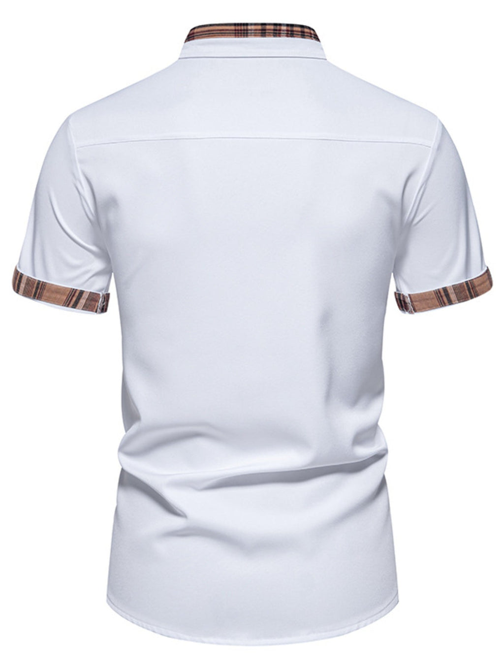 Men's Short Sleeve Plaid Trim Shirt - ELC Fashion