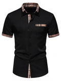 Men's Short Sleeve Plaid Trim Shirt - ELC Fashion