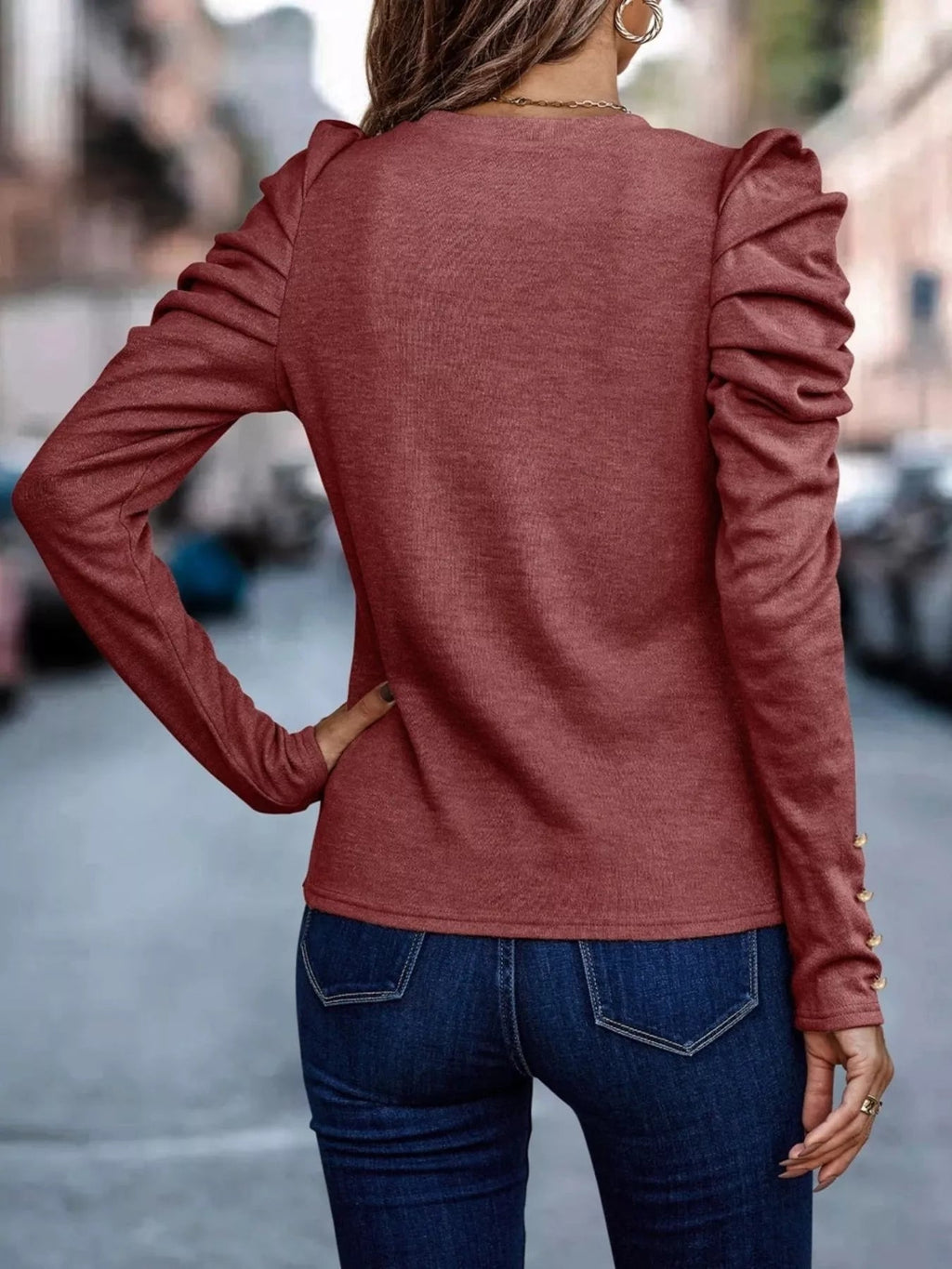 Puff Sleeve Round Neck T-Shirt - ELC Fashion