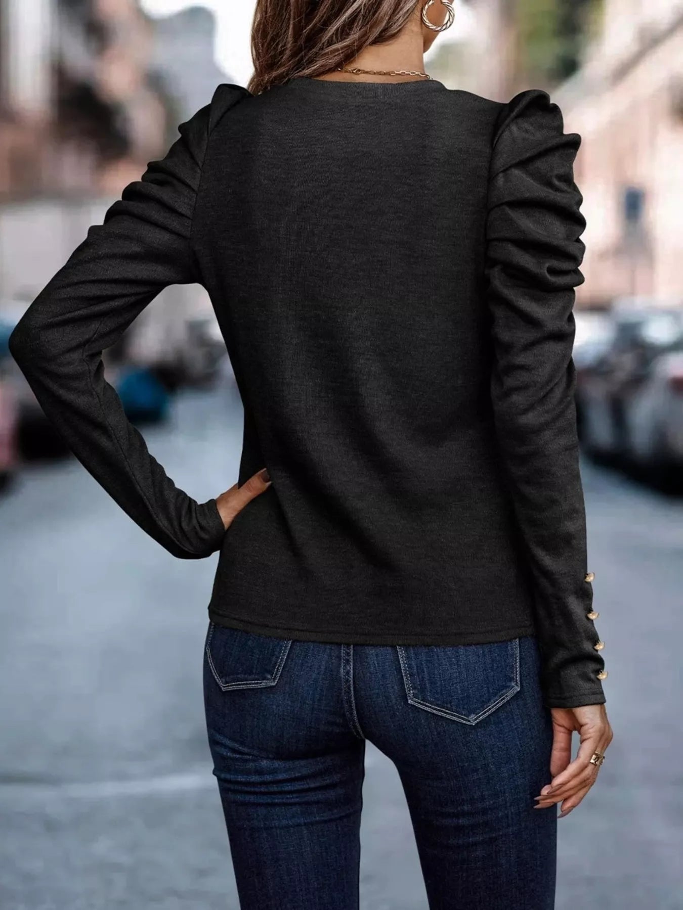 Puff Sleeve Round Neck T-Shirt - ELC Fashion