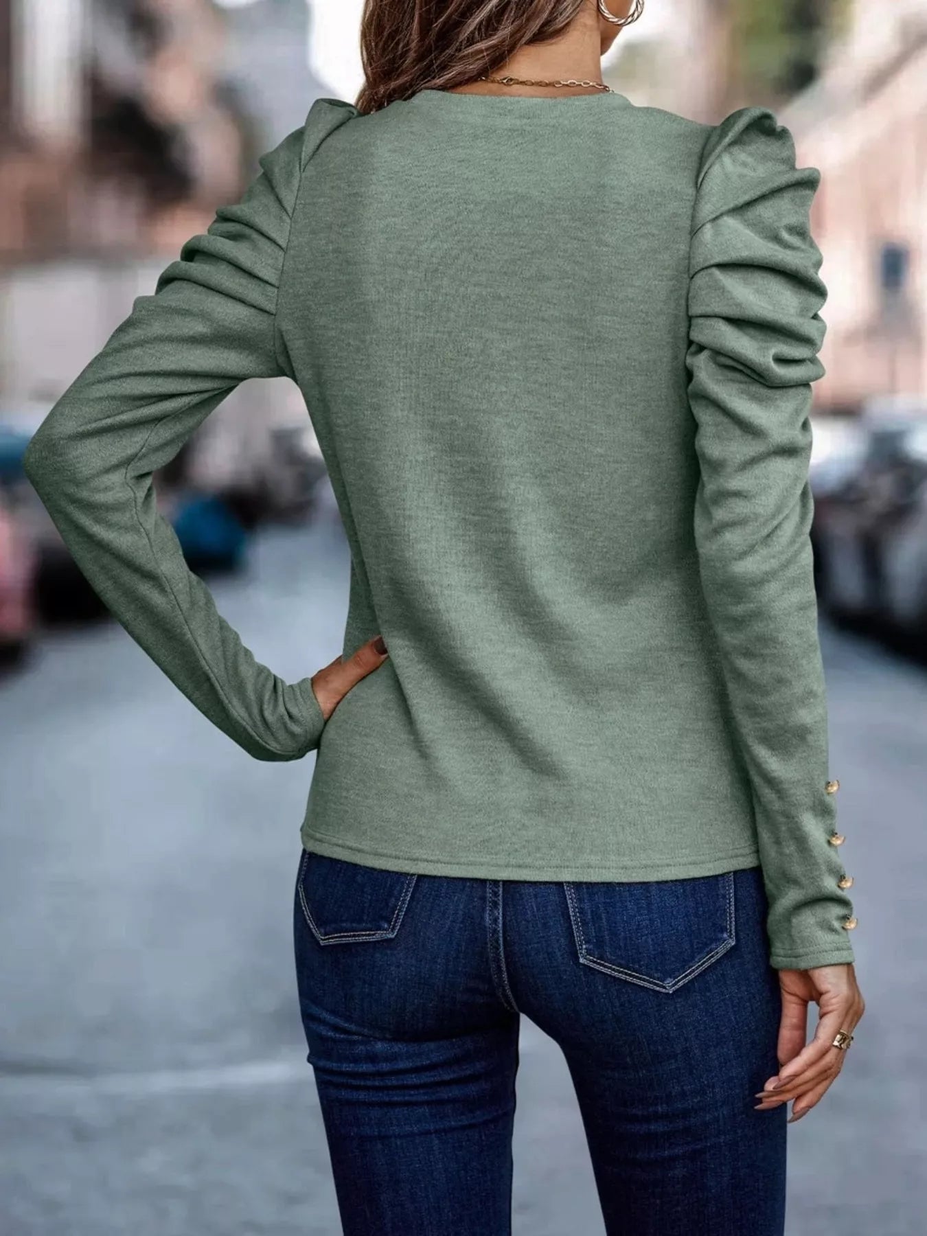 Puff Sleeve Round Neck T-Shirt - ELC Fashion