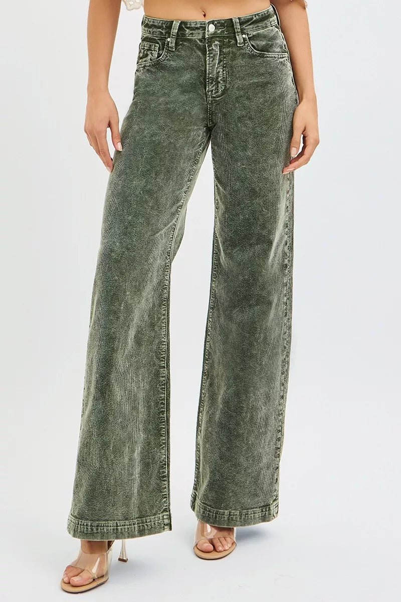 RISEN Full Size High Rise Wide Leg Corduroy Jeans Plus Size - ELC Fashion