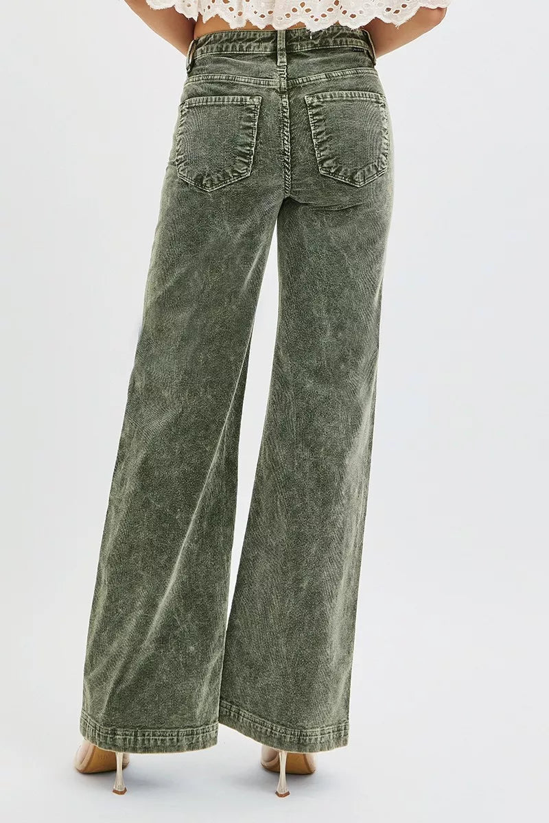 RISEN Full Size High Rise Wide Leg Corduroy Jeans Plus Size - ELC Fashion