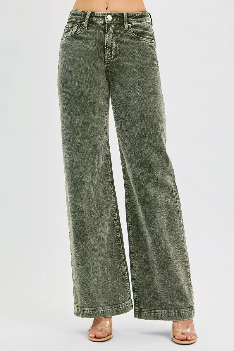 RISEN Full Size High Rise Wide Leg Corduroy Jeans Plus Size - ELC Fashion